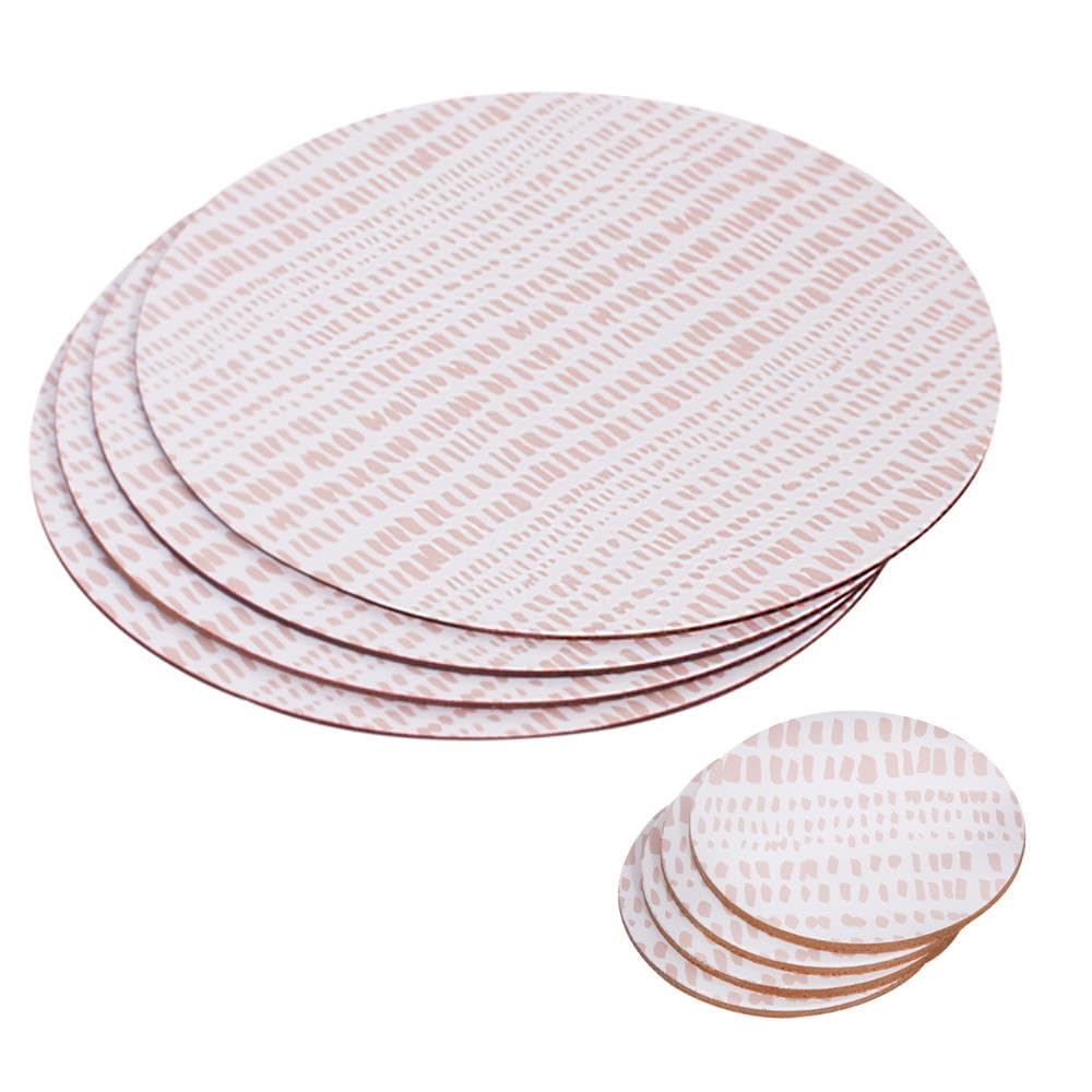 YöL 4 Pink Abstract Placemats & 4 Coasters - Dining Table Surface Protection Food Drink Cork Backing Non-Slip Worktop Saver