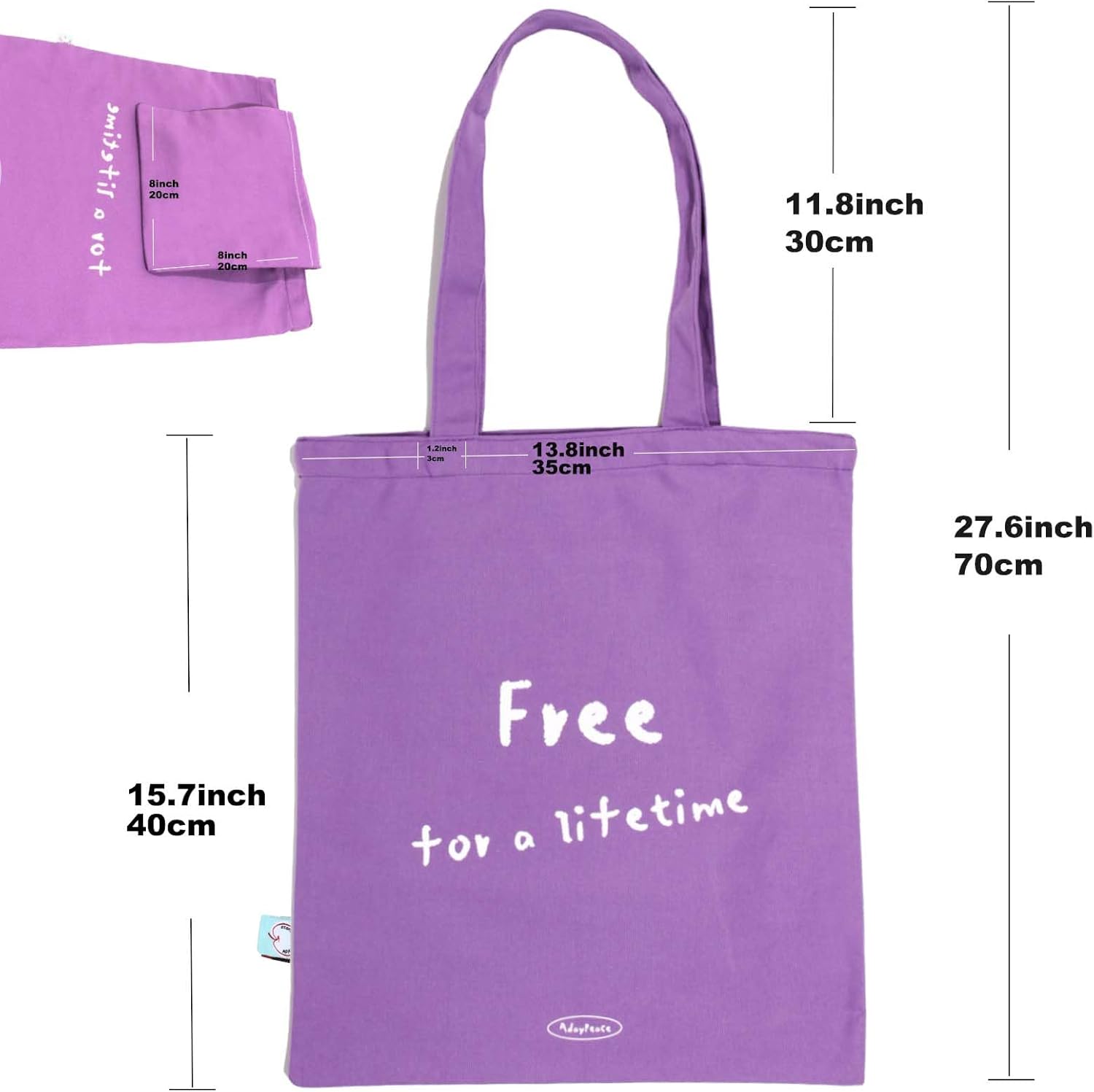 Lavender Canvas Tote Bag 16"X14",100% Cotton Cloth Reusable Grocery Bag with Inner Safety Pocket & Long Handles,Large Capacity Cute Summer Beach Tote Bags for Women, Purple Fabric Canvas Shopping Bags | Lavender Canvas Tote, 100%cotton, Safety Pocket, Long Handles - Image 9