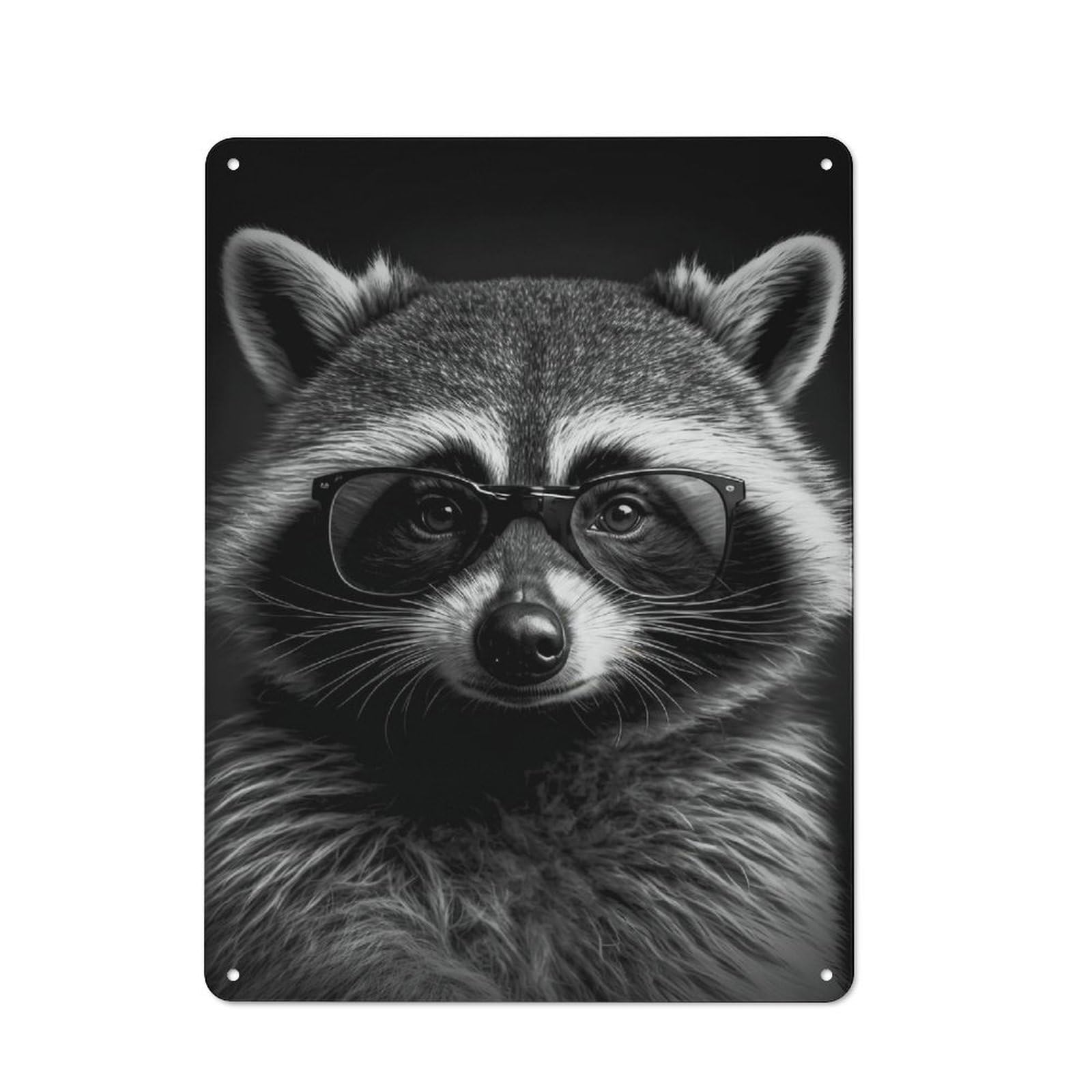 Junmoney Style-7 Portrait Of A Raccoon Tin Wall Sign 40X30cm, Loft Style Industrial Wall Decor For Loft, Studio, Office Or Creative Room