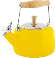 Vista 13 de Chantal SVEN - Tetera silbante esmaltada sobre acero con mango de madera natural, 1.4 cuartos de galón (negro 2)