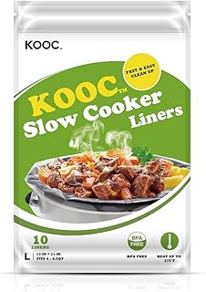 [NEW] KOOC Disposable Slow Cooker Liners and Cooking Bags, 1 Pack(10 Counts), Large Size Pot Liners Fit 4QT to 8.5QT, 13"x 21", Fresh Locking Seal Design, Suitable for Oval & Round Pot, BPA Free