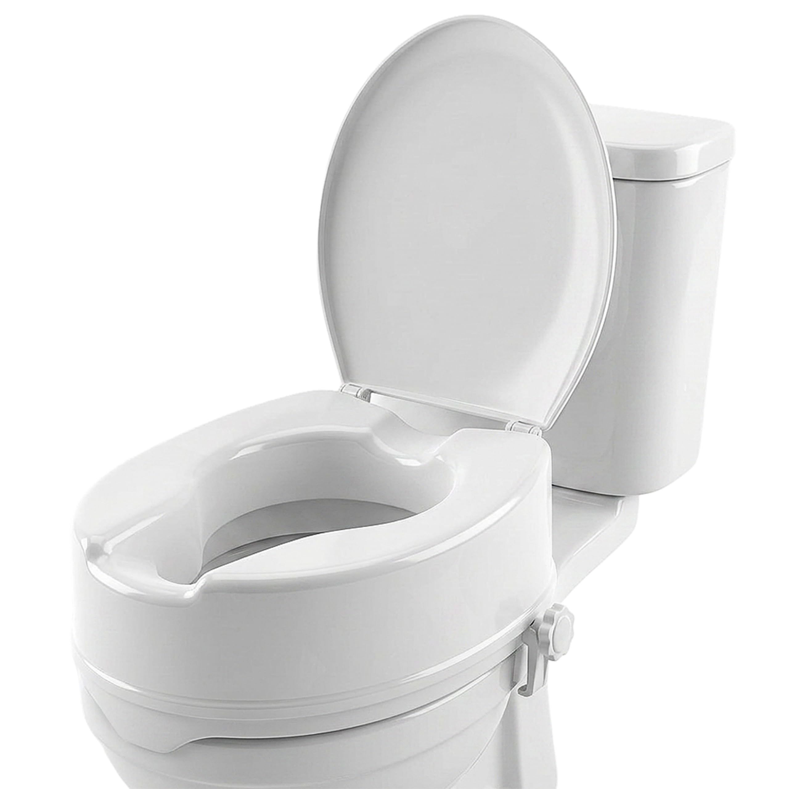 Mobiclinic®, Toilettensitzerhöhung mit Deckel, 14 cm Höhe, Höhenverstellbar, WC Sitzerhöhung für Senioren und Erwachsene, Ergonomischer Toilettenaufsatz, Rutschfest, Einfache Montage, Weiß, Titan