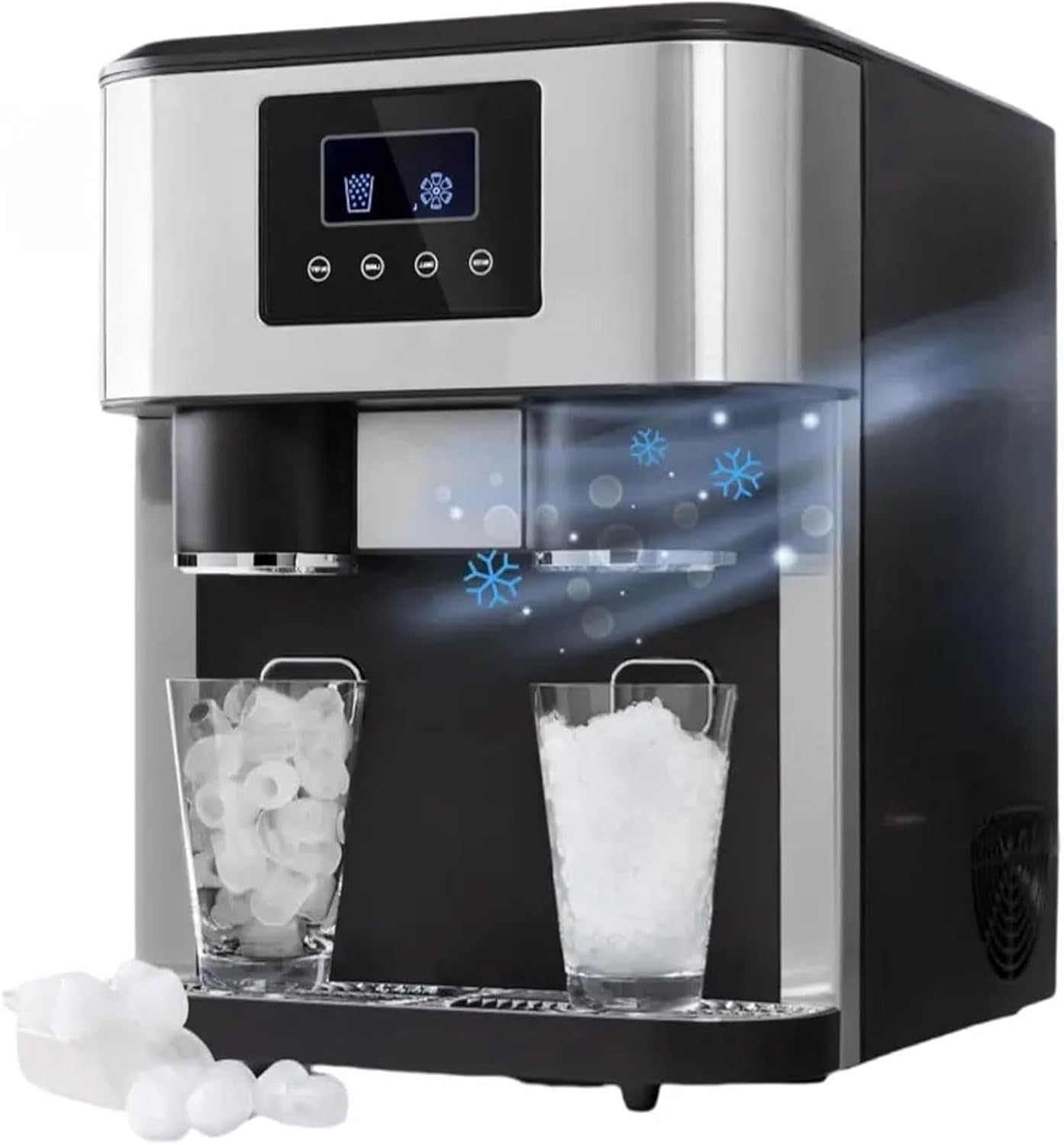 3 in 1 Countertop Small Ice Maker Ice Crusher Machine with LCD Display Efficient for Home Kitchen Office Bar Party