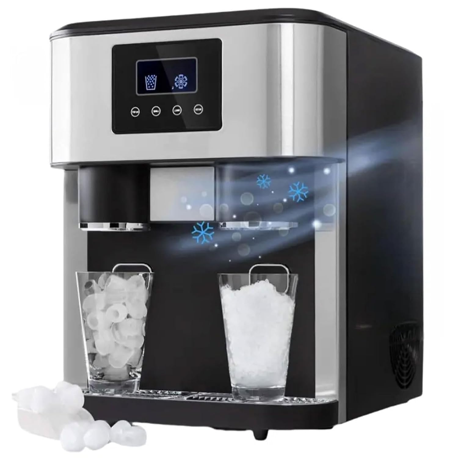 Countertop Small Ice Maker Machine,15Kg/24h Stainless Steel Ice Crusher Machine with LCD Display, 16 Ice Cubes in 7-9 Mins, for Home Kitchen Office Bar Party