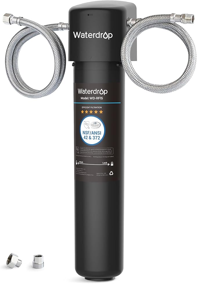 Waterdrop 15UA Sistema de Filtro de Agua Para Debajo del Mostrador, Conexión Directa al Grifo de la Cocina, 60.000 Litros de Alta Capacidad de Reducción de Cloro