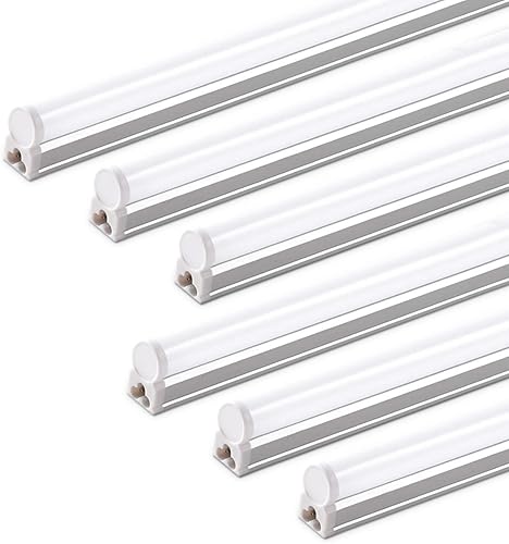 Barrina Paquete de 6 Artefacto individual candil LED T5integrado 4 pies 2200lm 6500K Blanco súper claro 20W Luz para tienda techo y debajo clóset