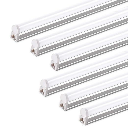 Barrina (Pack of 6) Barrina LED T5 Integrated Single Fixture, 4FT, 2200lm, 6500K (Super Bright White), 20W, Utility Shop Light, Ceiling and Under Cabinet Light, Corded electric with built-in ON/OFF sw