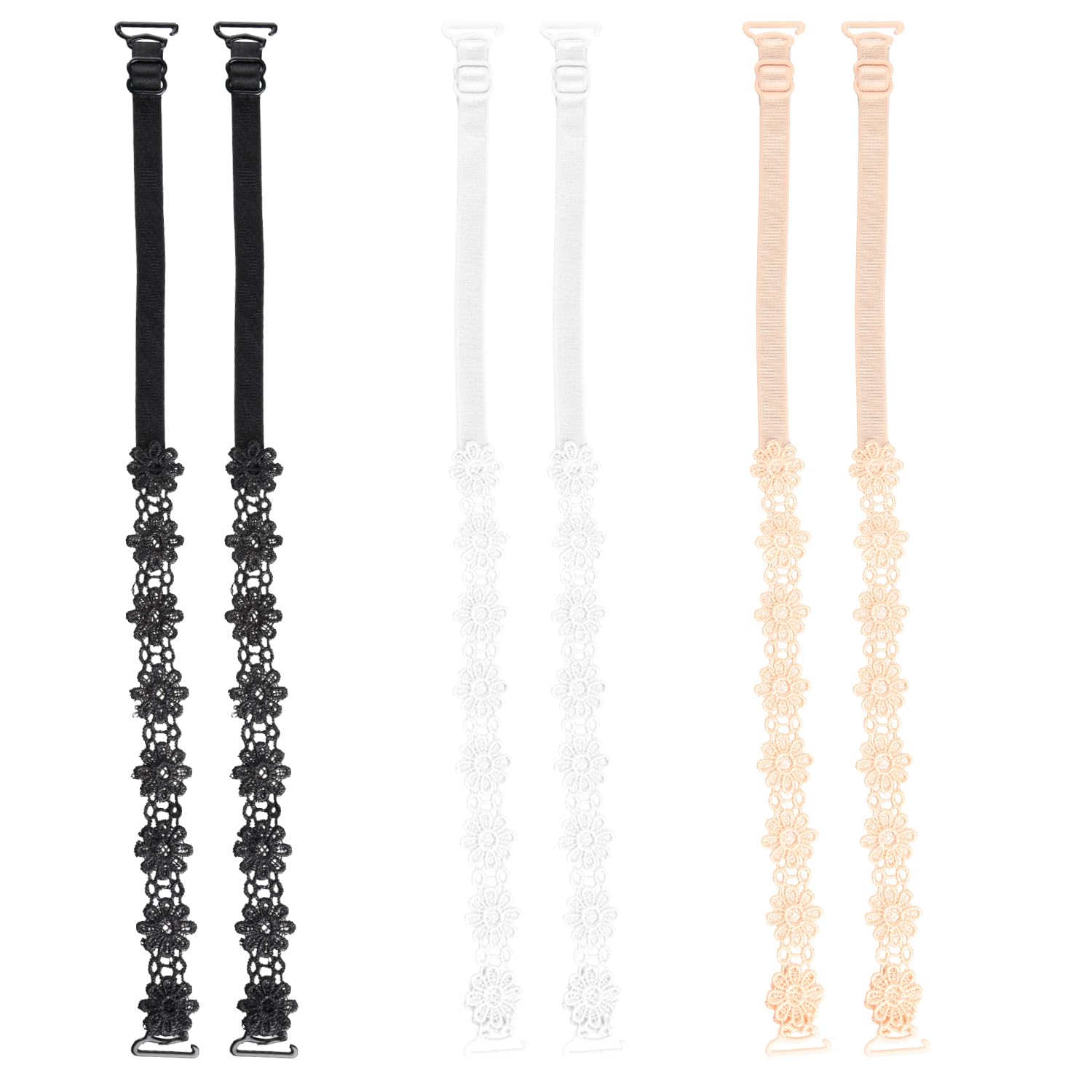Bojueshaw 3 Pairs Bra Straps,Lace Flower Elastic Bra Strap,Replacement Elastic Bra Shoulder Strap,Adjustable Underwear Strap for Women Girls Tops Dress