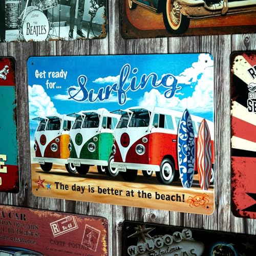 Image of Eazywagon Decorative Retro Metal Signs Wall Plate - 12x8 Inch (Volkswagan Surfing) | Weatherproof Vintage Metal Sign Plate for Cafe, Home, Bar, Garage | Decorative Wall Hanging Sign Board