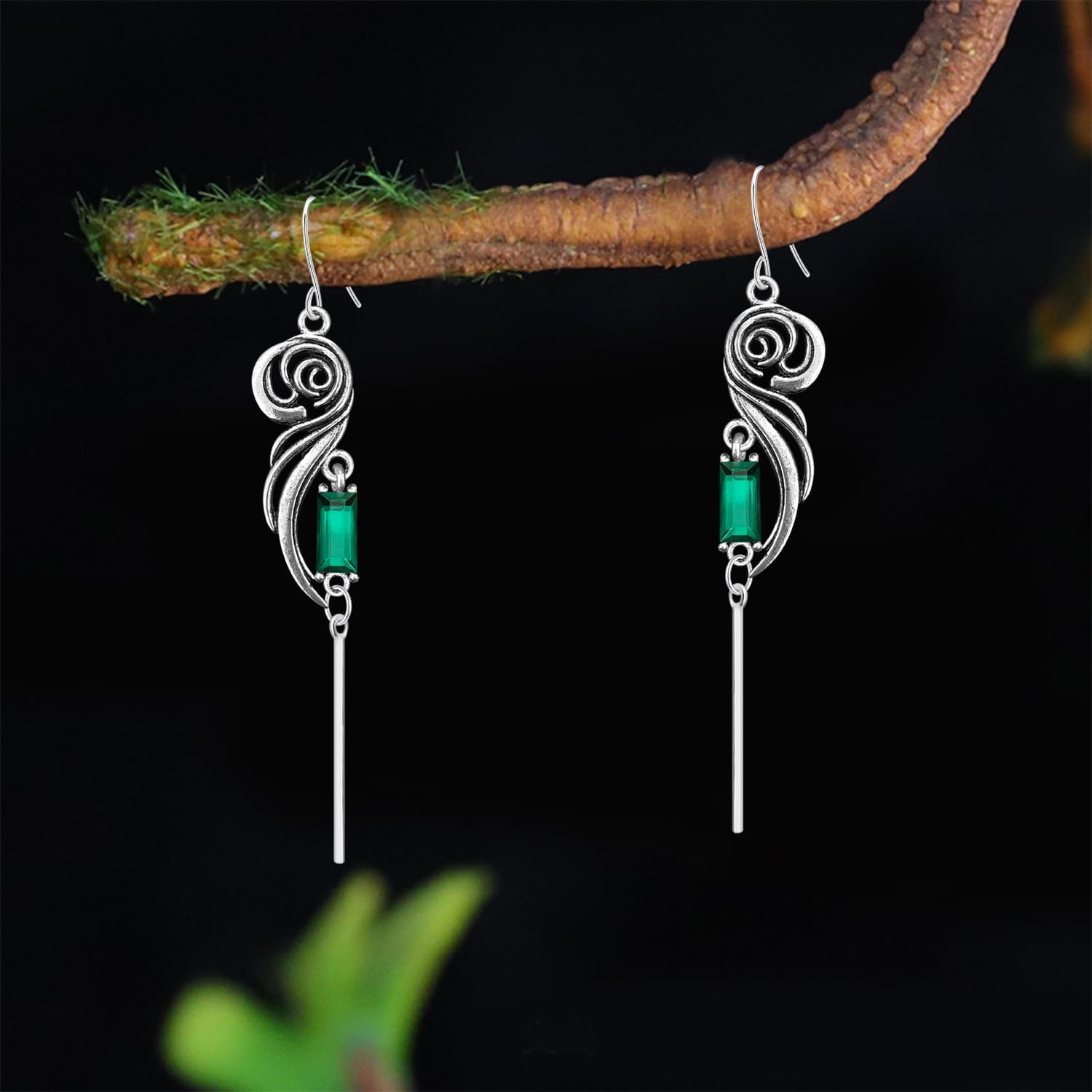 Bohemian Vintage Silver Sparkly Crystal Square Bar Geometric Dangle Drop Earrings Long Wing Tassel Hook Earrings For Women - Image 6