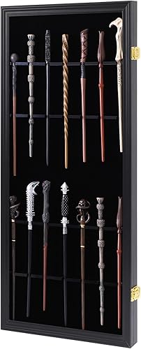 Miniatura 1 de Grhonior 14 varitas vitrina universal de mago mágico soporte de pared con cerradura de madera magiquest varita vertical soporte para la colección de