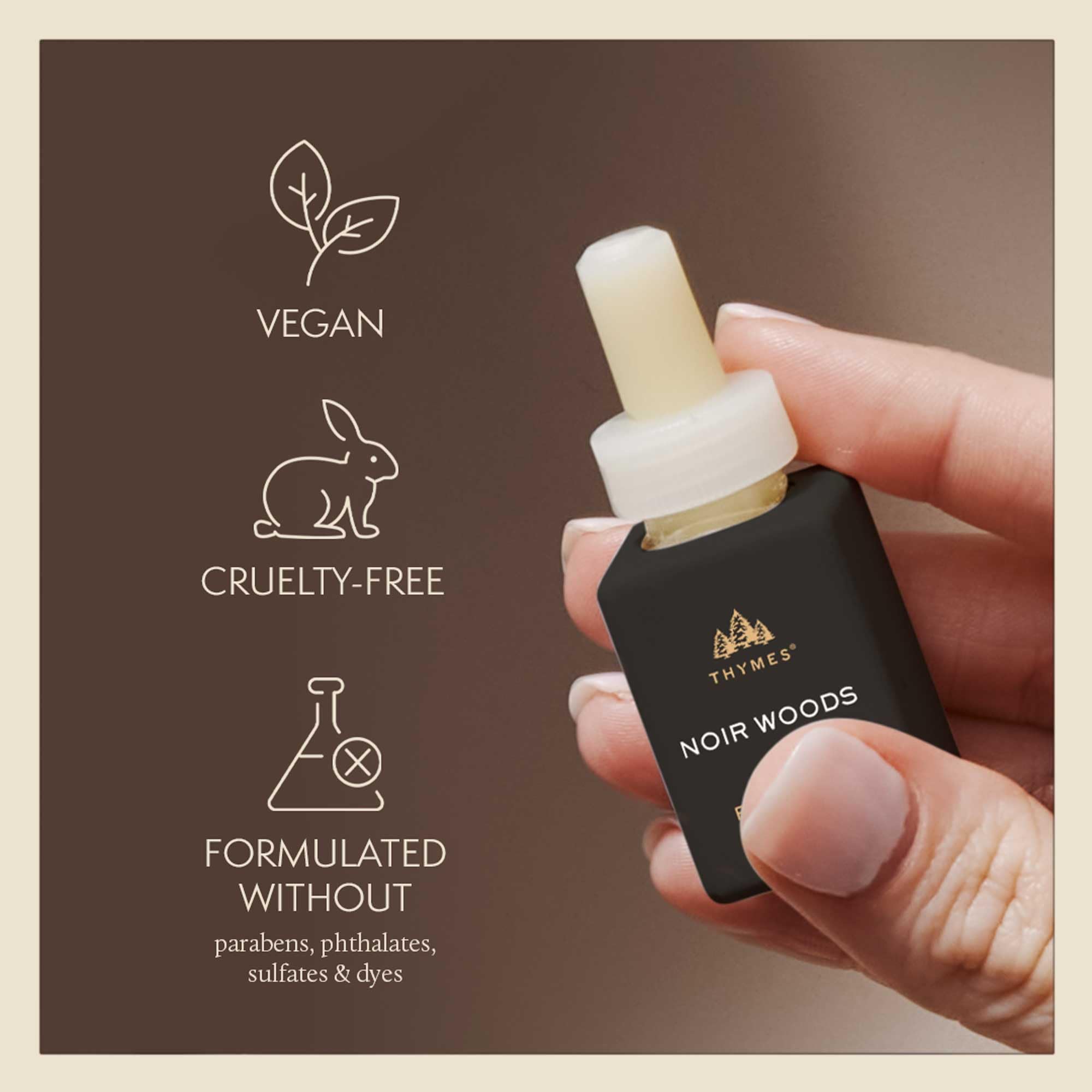 Thymes Pura Nachfüllpackungen – 2 Stück Öldiffusor-Düfte – langanhaltende Pura-Diffusor-Nachfüllpackungen – Premium-Raumduft – Noten von frischem Immergrün, Rauchholz & goldenem Bernstein (Noir Woods