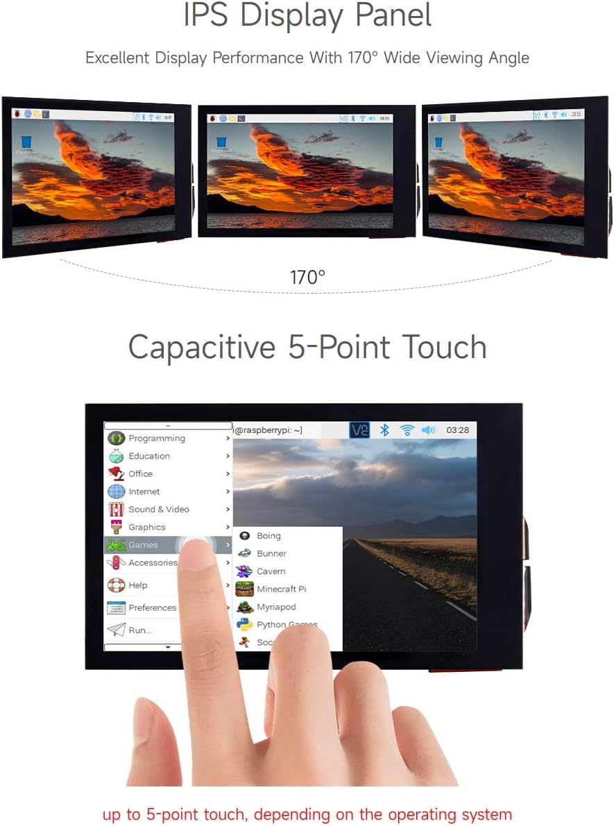 waveshare 3.5inch IPS Capacitive Touch LCD Display, Compatible with Raspberry Pi 5/4B/3B/Zero/Zero W/Zero 2W/Pico/Pico W/Pico WH, 480×800, Adjustable Brightness