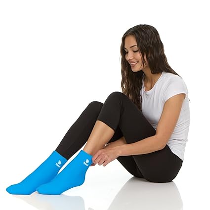 FOMI Hot Cold Full Foot and Ankle Solid Gel Ice Packs | 2 Pack | Premium Comfort 360 Degree Cooling Compression Wrap for Plantar Fasciitis, Heel Spurs, Achilles, Tendonitis, Sore Feet, Gout