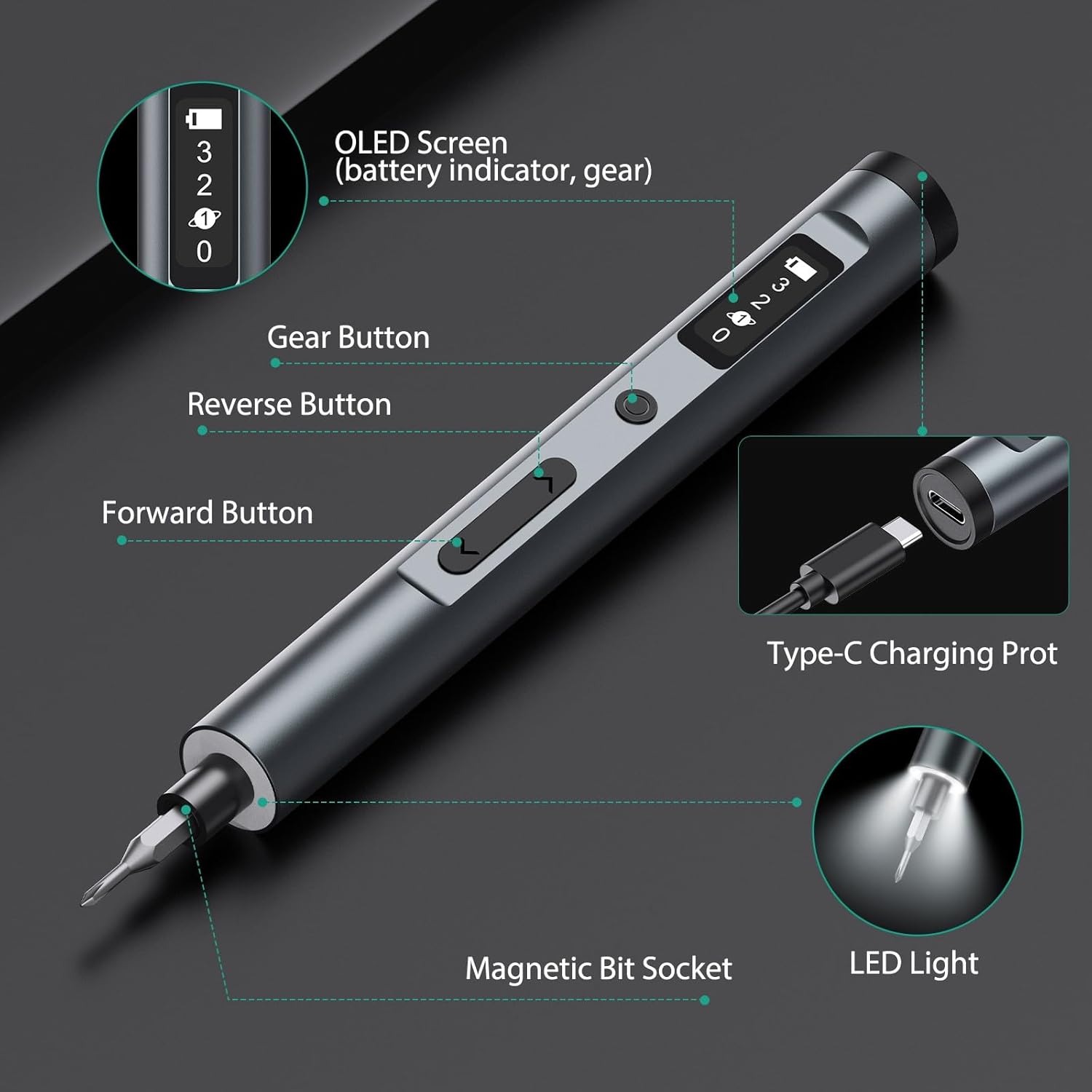 ORIA Electric Screwdriver Set - 62 in 1 Precision Kit with 60 Bits, Rechargeable Repair Tool, 3 Torque Gears for Phone, Laptop, Watch
