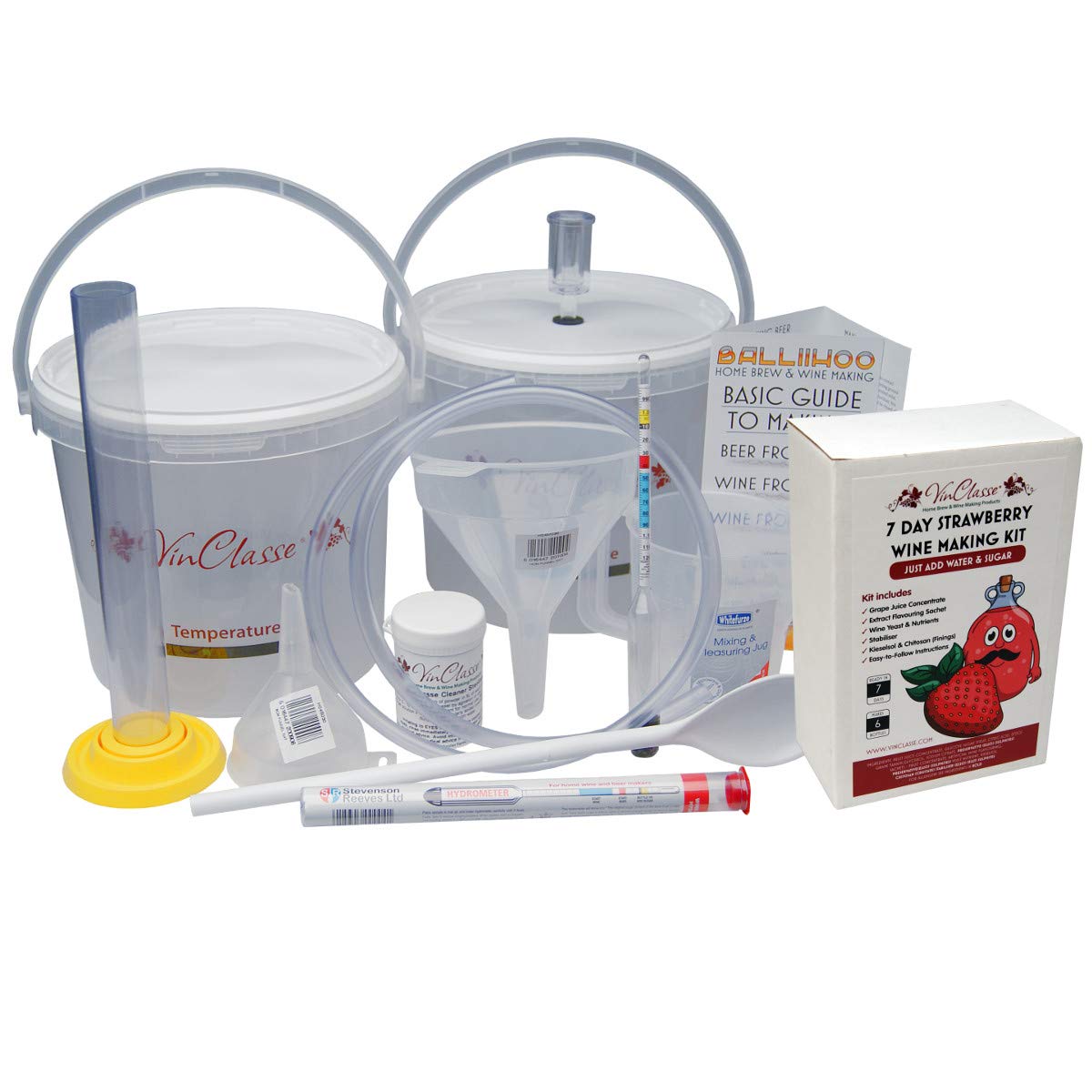 VinClasse Wine Making Equipment Including 6 Bottle Strawberry Fruit Wine Ingredient Kit