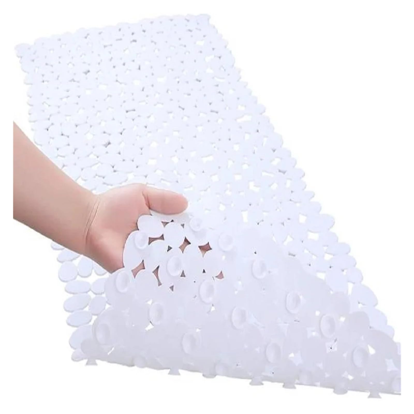 Shower Mat Non-Slip Bath Tub Shower Mats Pebble Shape Machine Washable Bathtub Mat With Drain Holes Suction Cups For Bathroom(White,88x40cm)