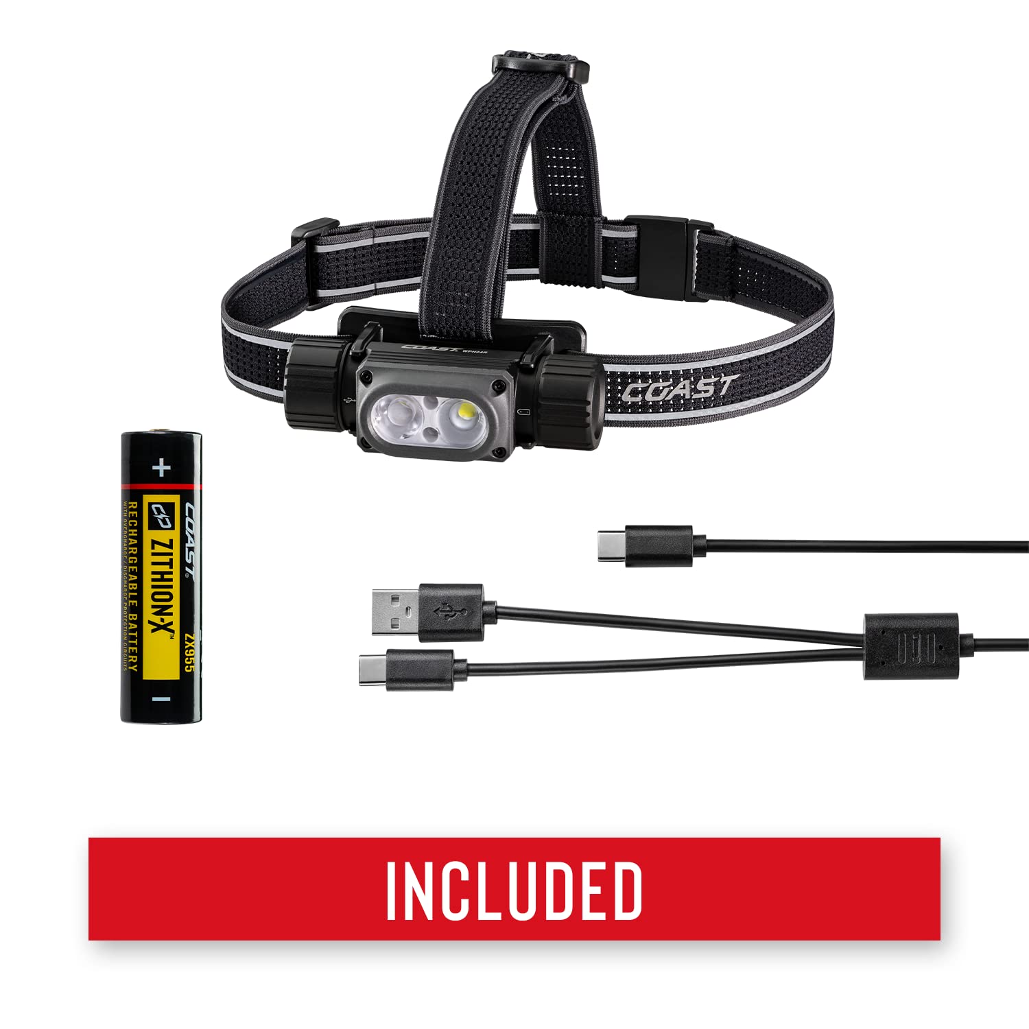 Coast WPH34R Kopflampe - 2000 lm, Wasserdicht IP68, Ultra Hell, USB-C Aufladbar & Dual Power, 6 Leuchtmodi mit Spot- und Flutlicht, Blau/Schwarz