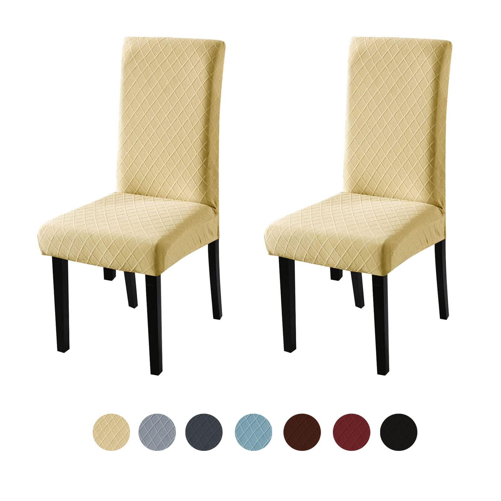 Chair Covers Dining Chair Slipcovers Stretch Spandex Seat Cover Removable Washable Modern Chair Protector Dining Hotel Wedding（Beige, Pack of 2）