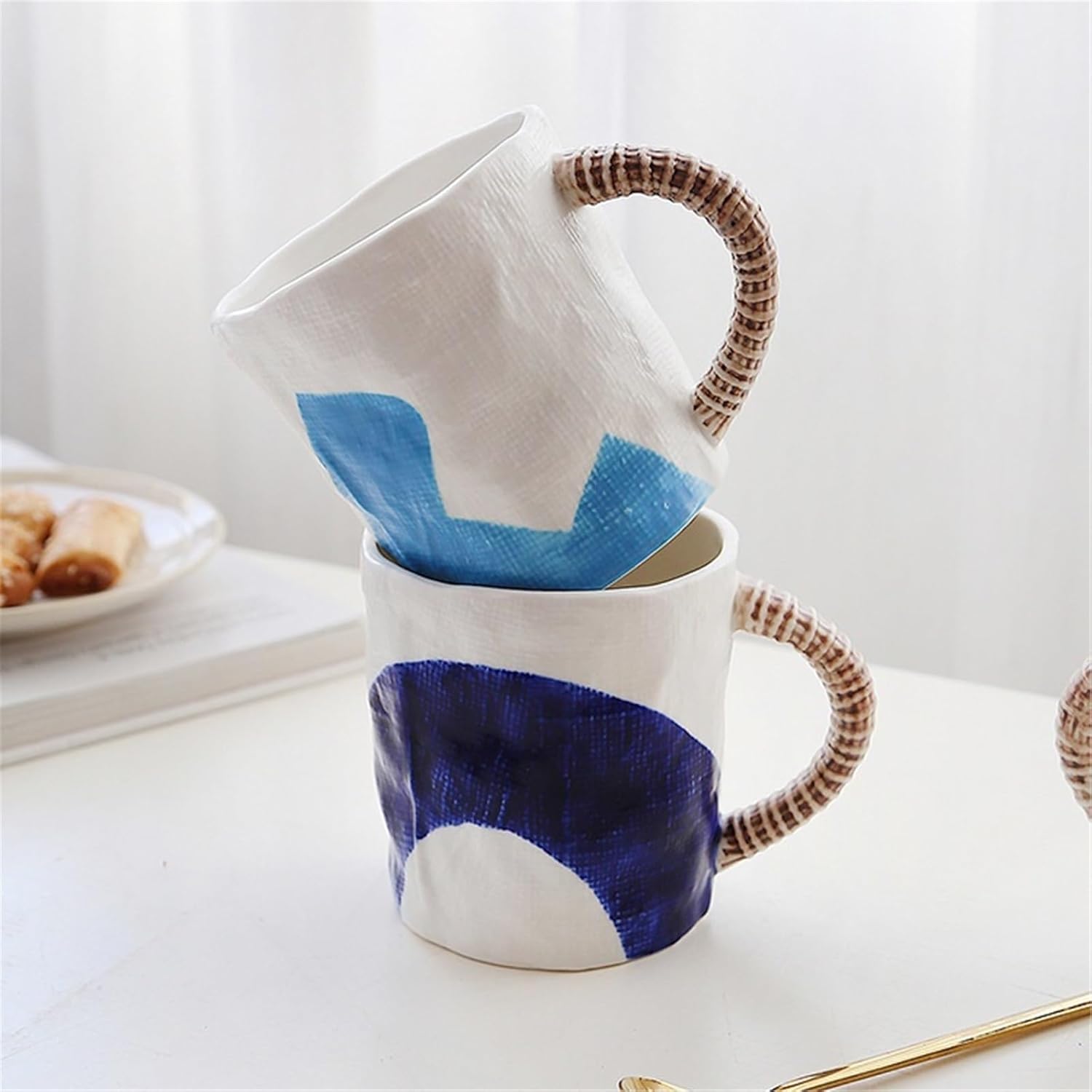 Coffee Cup Mugs Hand-painted Textured Underglaze-colored Ceramic Mug with Handle 350ml