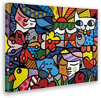 Giallo Bus - Print On Canvas On Wooden Frame - Romero Britto - Garden - 70 X 100 Cm