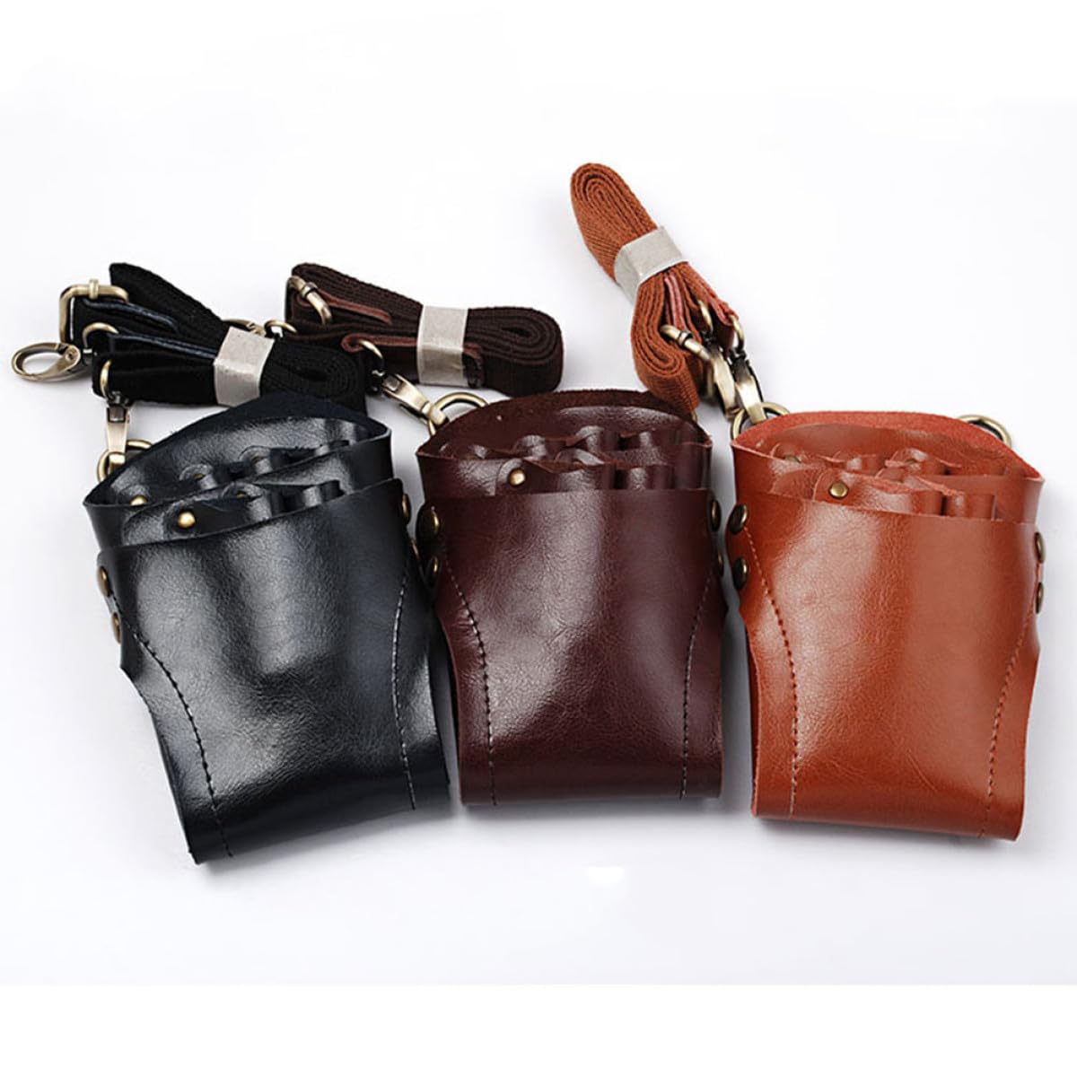 Paquet Banane avec Ceinture Porte-outils en Cuir Marron pour Coiffeurs Étui Ciseaux Coiffure Multifonction Organisation Pratique en Salon de Coiffure