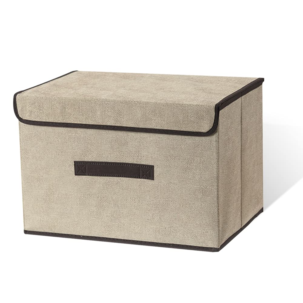 LELE LIFE Foldable Storage Box with Dustproof Lid and Handle, Foldable Storage Bin Collapsible Storage Organizer for Closet, Bedroom, Home, Beige