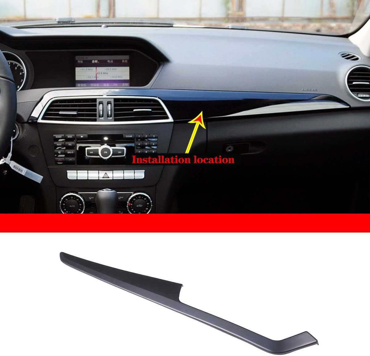 ABS Pine Wood Grain Car Center Console Dashboard Cover Panel for Mercedes Benz C Class W204 2010-2013 Left Hand Drive Accessories (Black Wood Grain)