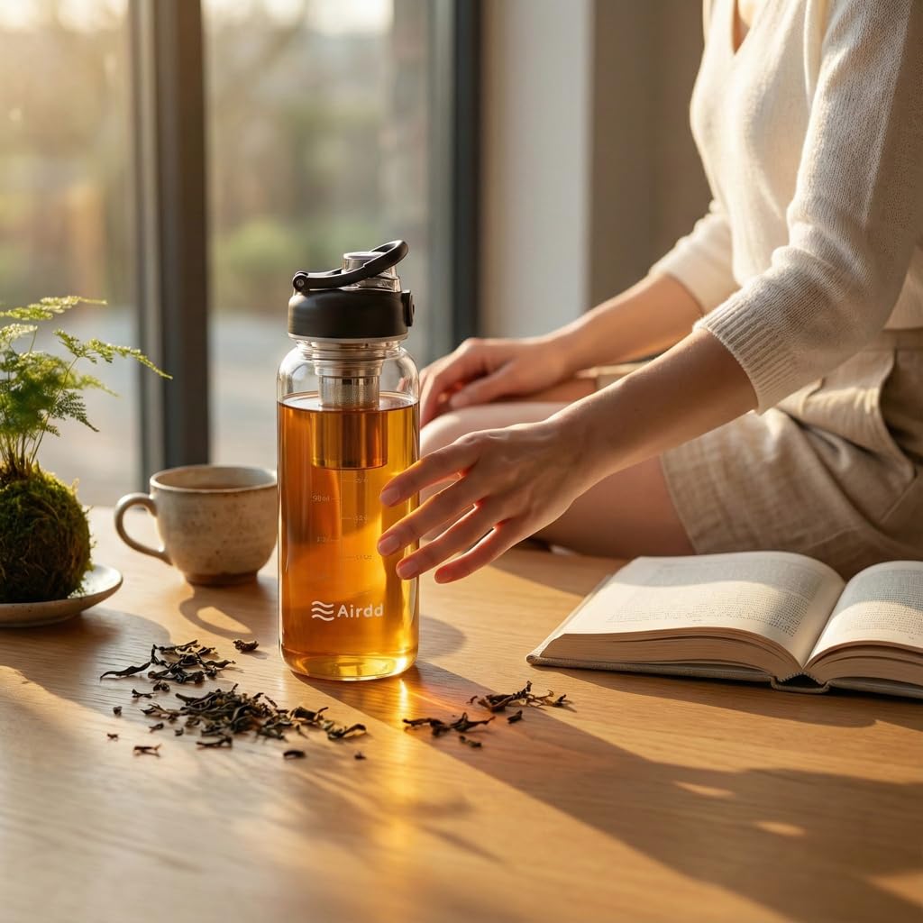 Botella de agua de vidrio con infusor de té de acero inoxidable de 32 onzas