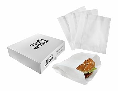100% Greaseproof White Kraft paper Bags, 5" x 6" x 2" Inches, 100pcs Bags - Perfect Size for burger, sandwich, bakery products, candies snacks and many more. Sturdy Paper Bags.