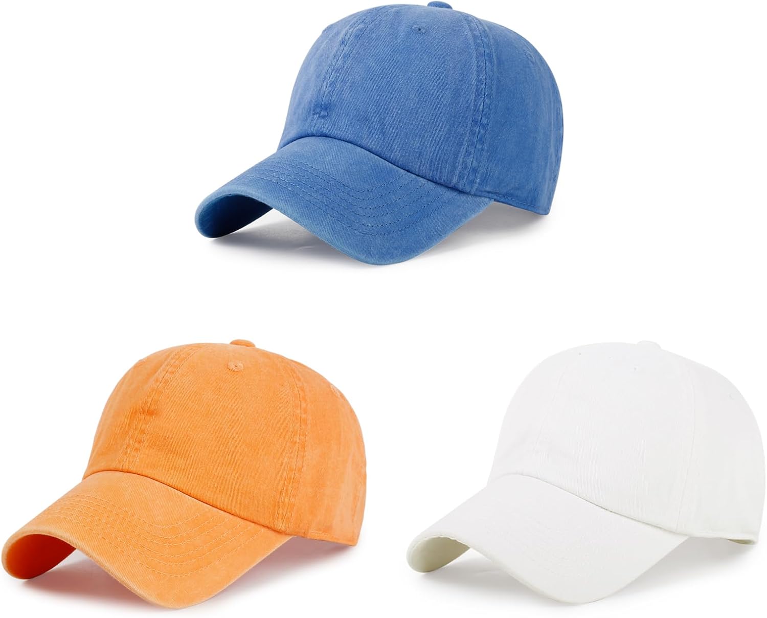 3 Pack Baseball Cap Vintage Washed Unstructured Dad Hat Golf Ball Cap for Men Women One Size Royal Blue+orange+white