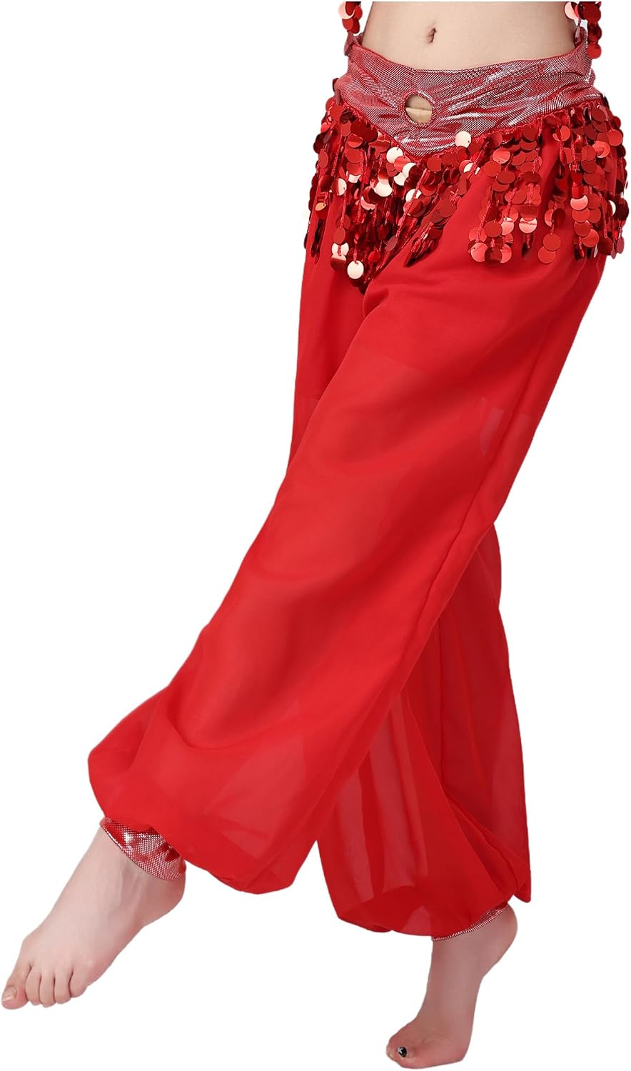 TiaoBug Women's Belly Dance Pants Sequin Tassel Lantern Pants India Dance Costume Arabic Halloween Trousers