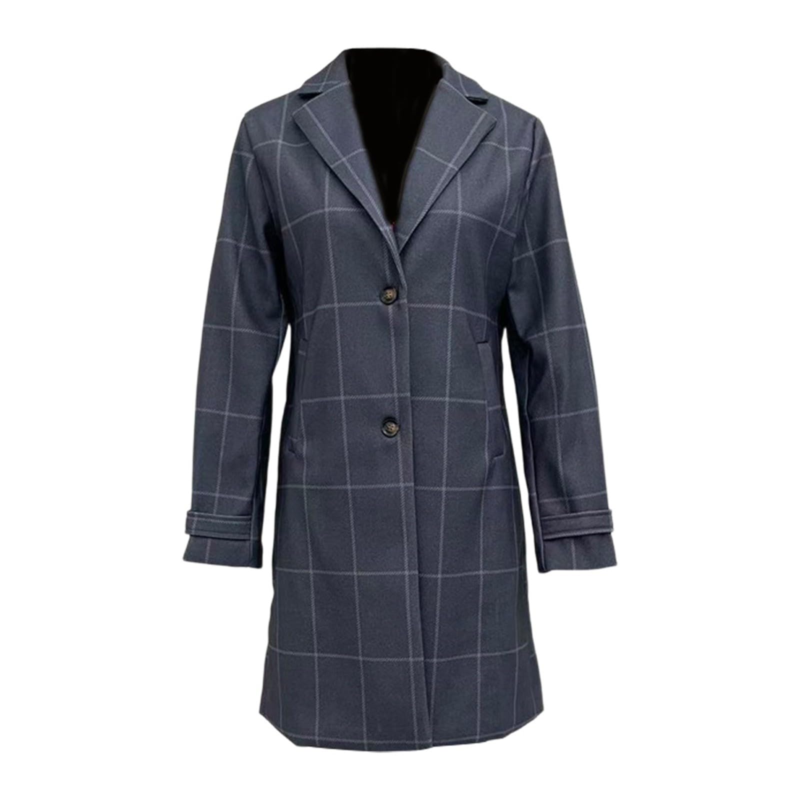 Generisch Manteau d'hiver pour femme - Veste à carreaux - Élégant - Trench à revers - Une rangée - Veste blazer longue chaude avec poches - Manteau d'hiver pour le travail, les loisirs, les vêtements