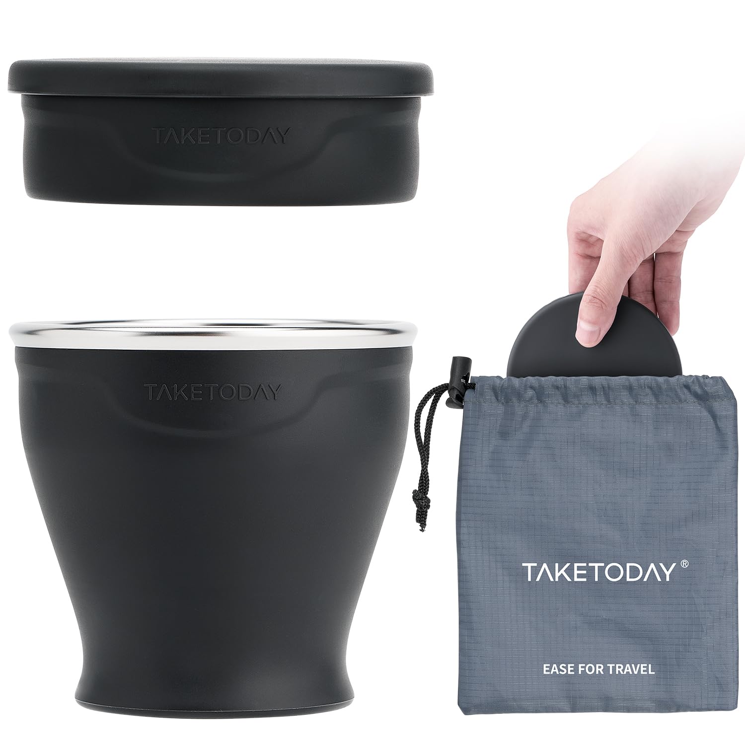TakeToday Zusammenklappbarer Reisebecher 240 ml – Silikon-Faltbecher, Trinkbecher-Set für Camping, Outdoor, Anthrazit