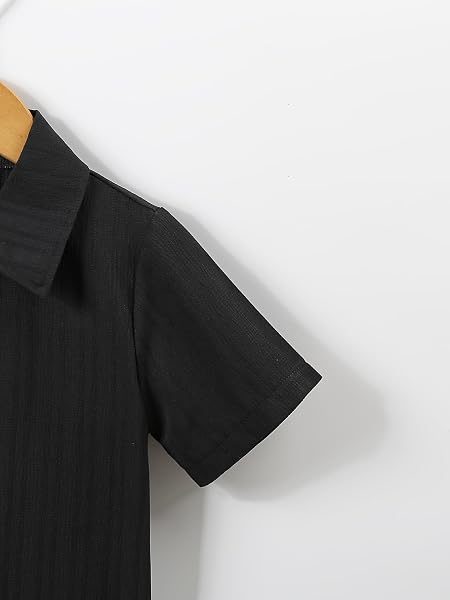 Completo estivo da bambino in 2 pezzi, con bottoni, maglietta a maniche corte, colletto e pantaloncini elastici in vita - 5