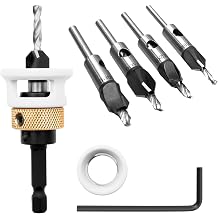 4 Pcs Countersink Drill Bit Set, 2.8mm, 3.2mm, 3.5mm, 4mm with 1/4" Hex Shank, Featuring HSS Quad-Blade Design, Adjustable Bit Depth Stop for Precision Woodworking