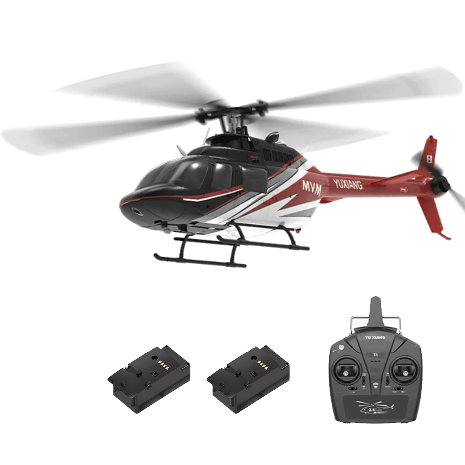 NULA YUXIANG F08 Bell 206 RC Hubschrauber für Erwachsene, 1/27 2,4 G 6H 6 G/3D Bürstenloser Flybarless RTF Ferngesteuerter Militär Helikopter mit Optischer Flusspositionierung – 2 Akku