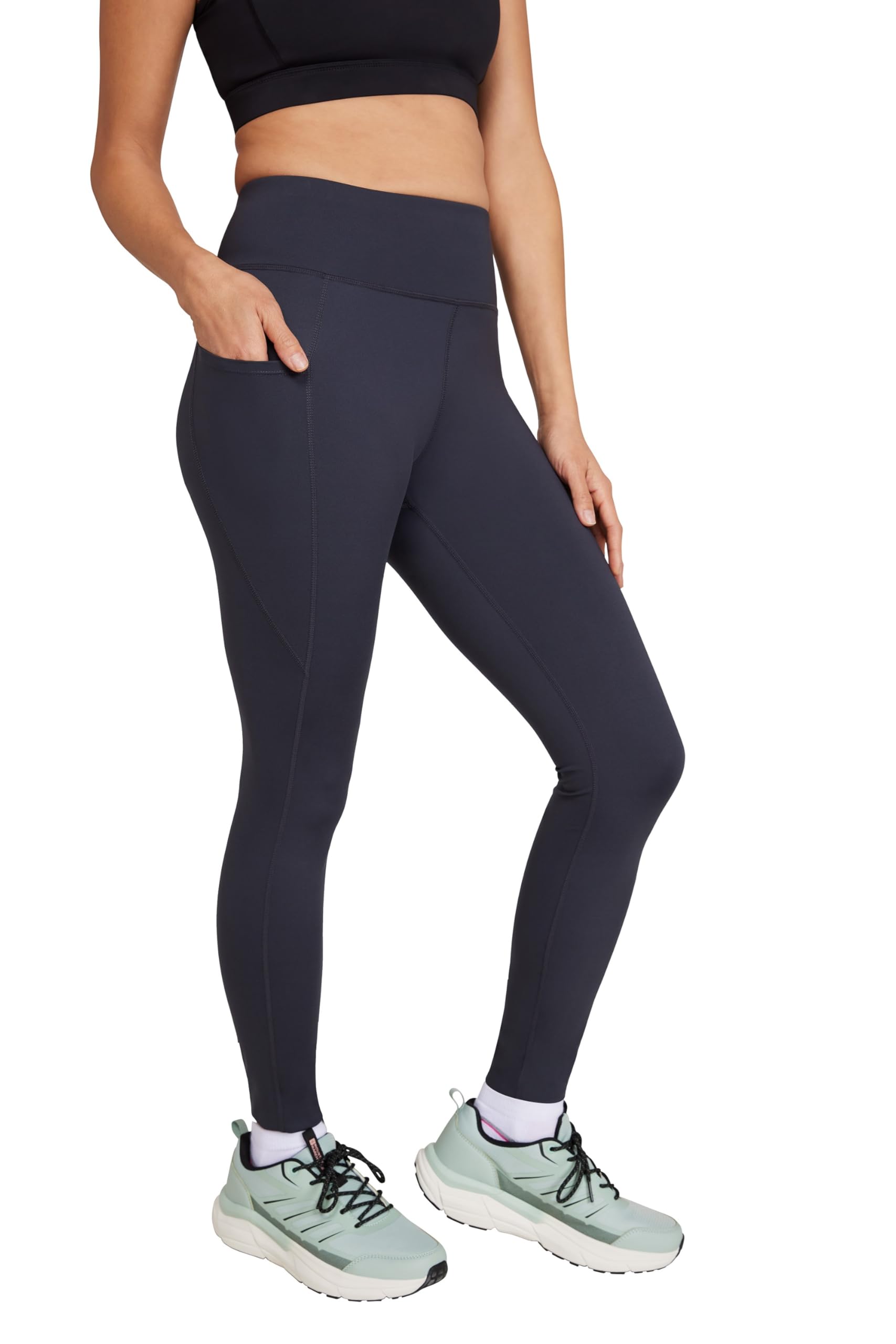 Mountain Warehouse Women's Dark Grey 'Blackout' Lightweight Stretchy Moisture Wicking High Waisted Leggings In | Size: 6