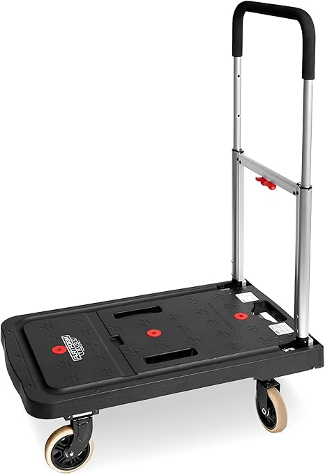 Magna Cart Folding Platform Cart, 4-Wheel Rolling Utility Dolly, 300 lb Load Capacity - Portable Transport Trolley with Telescoping Handle for Boxes, Crates, Groceries, Supplies & Equipment
