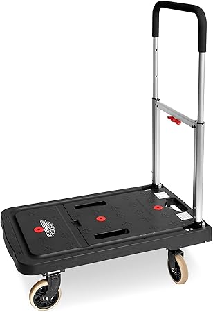 Magna Cart Folding Platform Cart, 4-Wheel Rolling Utility Dolly, 300 lb Load Capacity - Portable Transport Trolley with Telescoping Handle for Boxes, Crates, Groceries, Supplies & Equipment