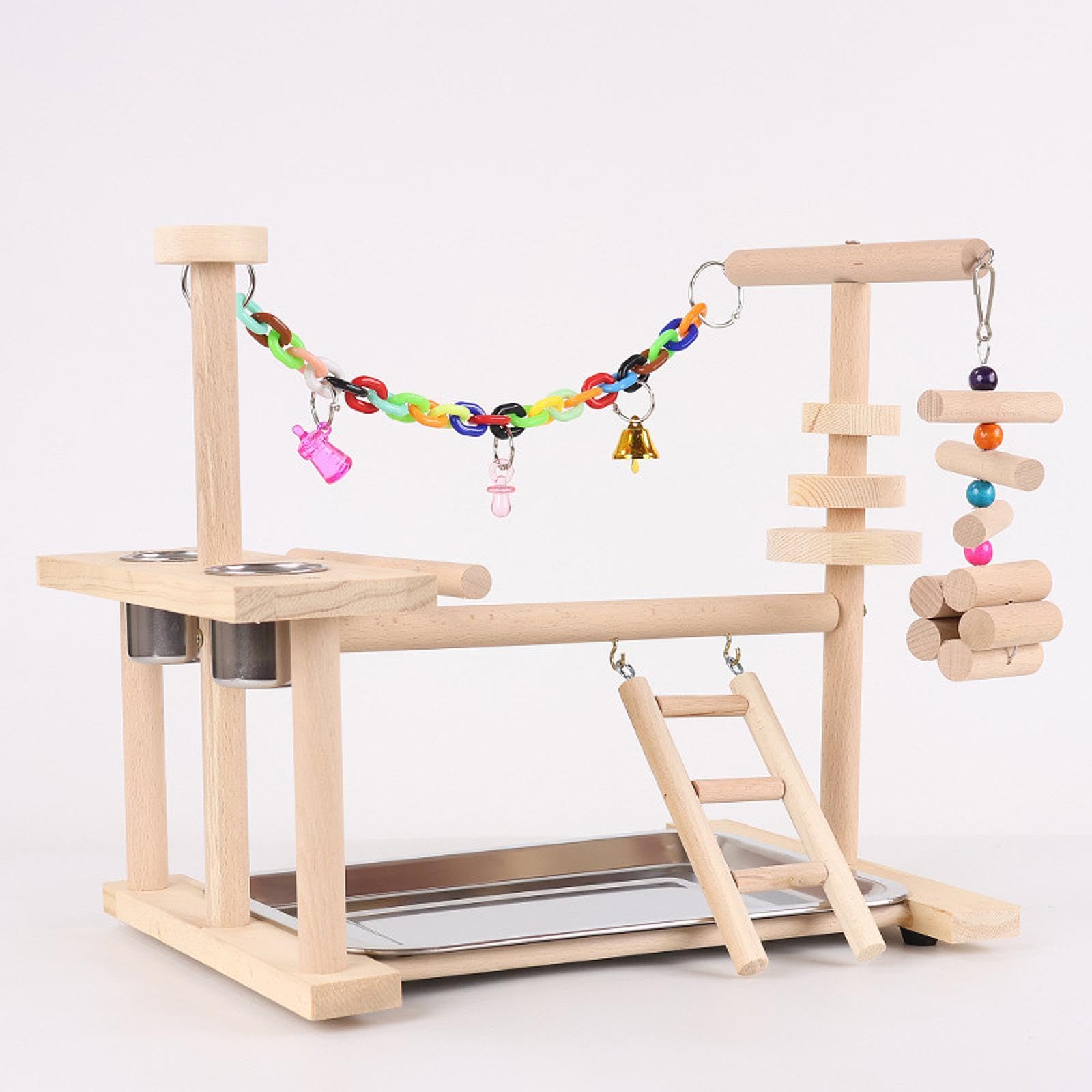 Milageto Parco Giochi per Uccelli Pappagallo Mangiatoia per Uccelli in Legno massello Giocattolo per Esercizi Supporto per Gioco per pappagalli