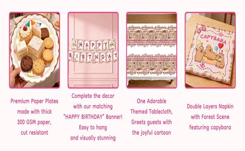212 Pcs Capybara Birthday Decorations Serve 24 Guest, Capybara Plates, Napkins, Tablecloth, Balloons, Banner, Cake Topper, Cupcake Toppers & More for a Whimsical Animal-Themed Celebration! — view 6