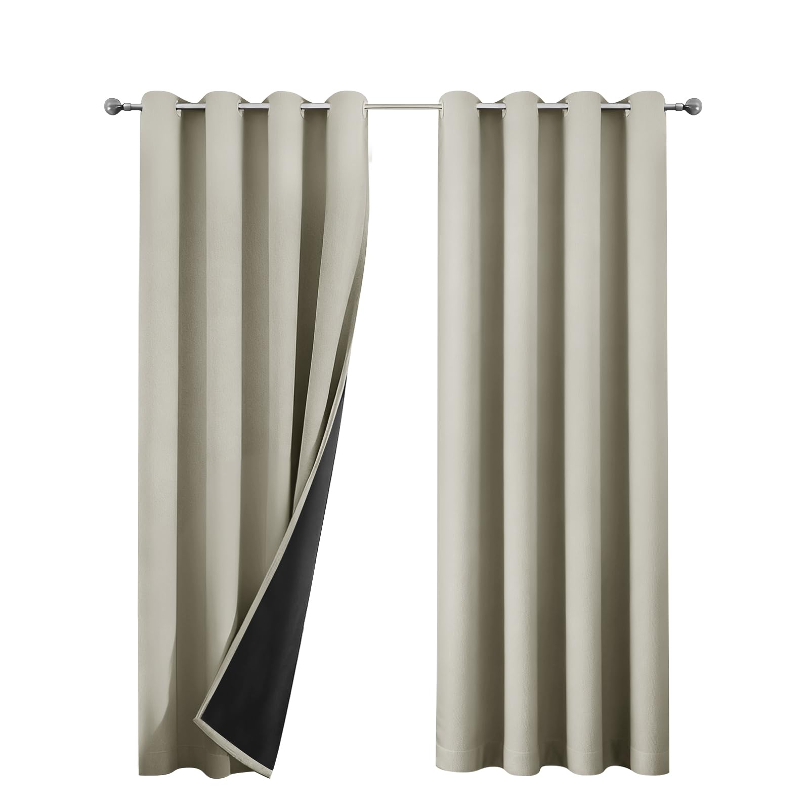 NAKIHOUSE Blackout Curtains for Bedroom, 2 Panels Thermal Insulated Eyelet Beige Curtains for Window Living Room/Kitchen, Soft Black Out Curtain 52 x 95 Inch