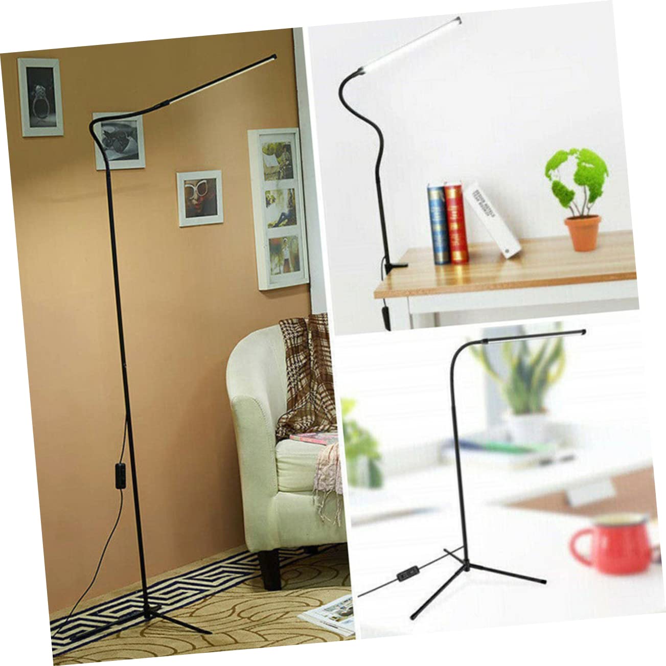 SEWACC Lámpara de Mesa LED Regulable con Clip, Protección Ocular y Alimentación USB, Flexible para Lectura Cama y Escritorio, Negro