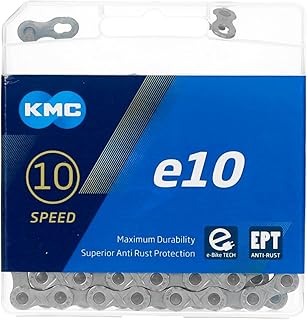 Fahrrad Kette, KMC Fahrradkette, e10 EPT, 1/2" x 11/128", 136 Glieder, extra lang für E-Bikes, 10-fach, rostresistent, silber