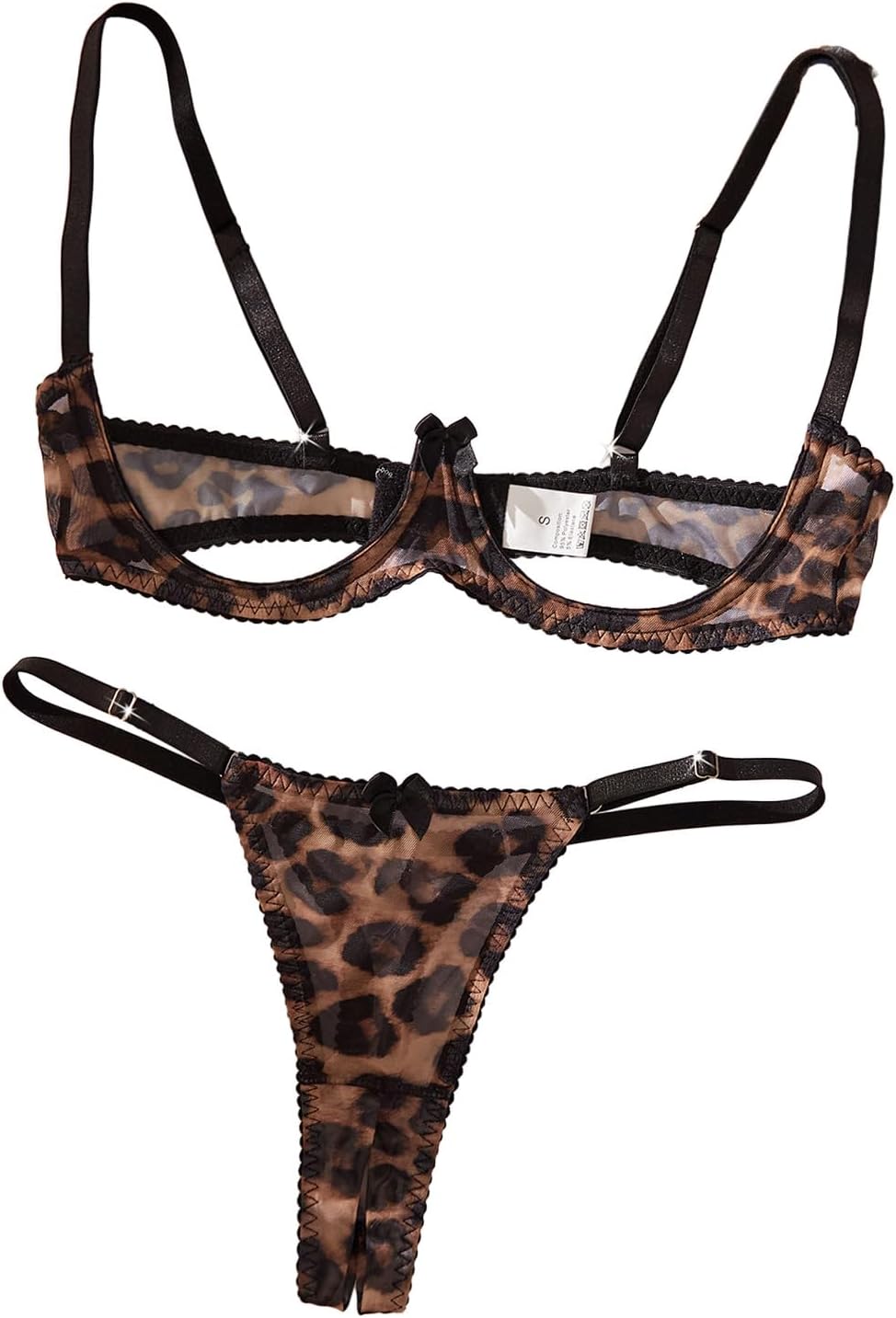 Lingerie Lace Bra & Panty Set, Push Up Open Cup, Black