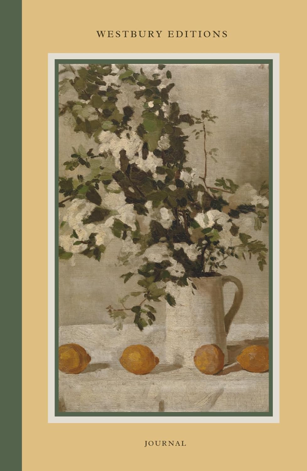 Westbury Editions A5 Hardcover Dotted Notebook Journal, 250 Pages: Butter Yellow and Hunter Green, Flowers and Lemons