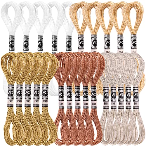 Caydo 25 Skeins 5 Colors Gold And Silver Metallic Embroidery Floss Glitter Embroidery Threads Friendship Bracelets Thread For Needlework Craft #TOP17
