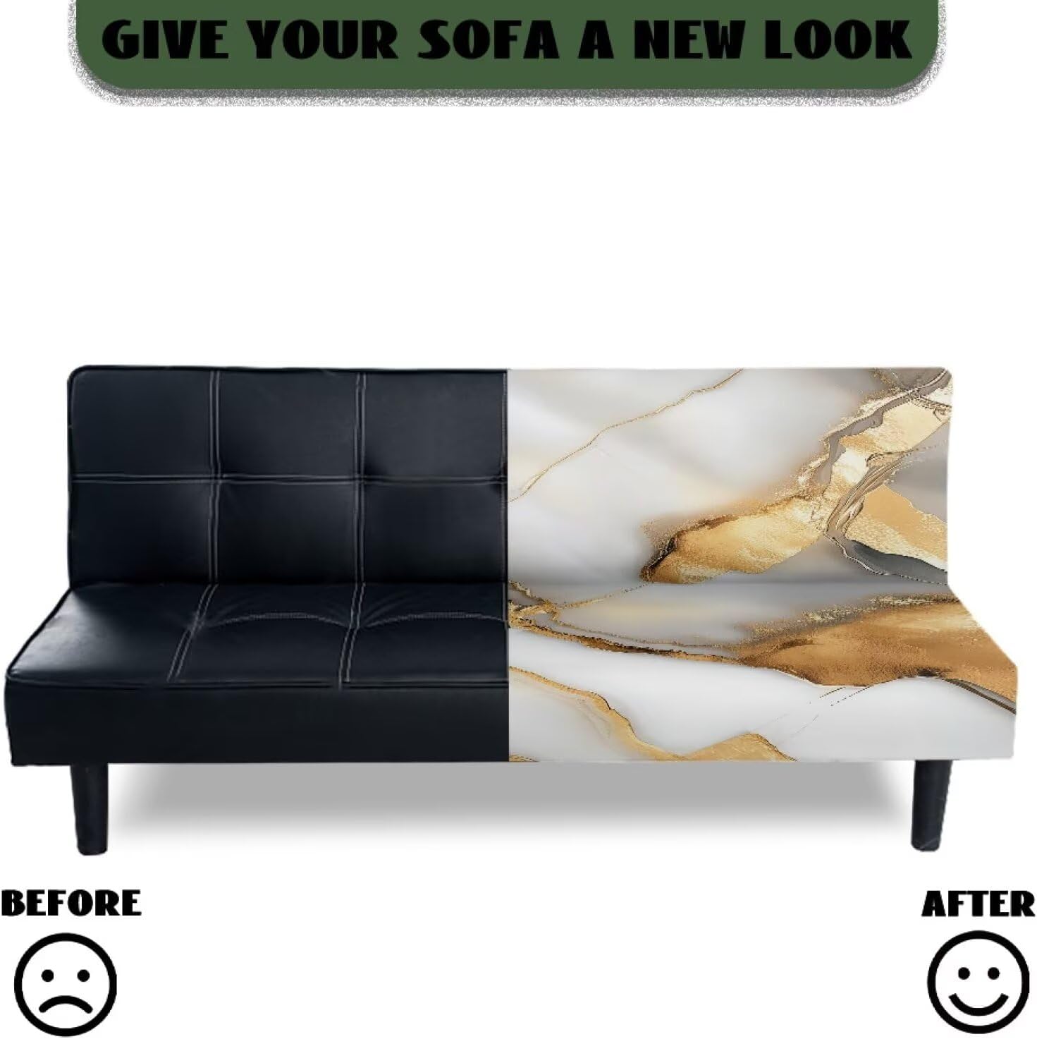 White Gold Marble Armless Couch Covers for Dogs Washable Slipcover for Sofa Couch Pet Protection Home Decor Futon Sofa Cover Daily Dustproof