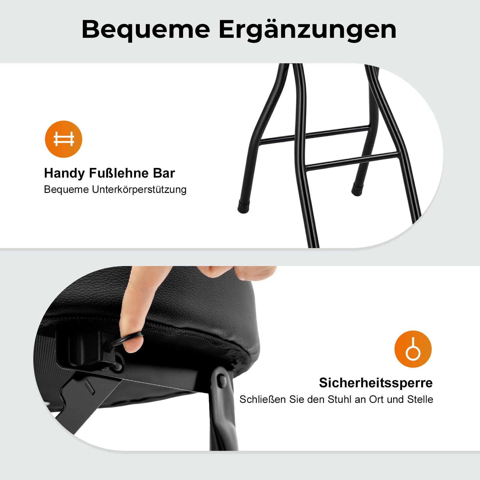Klappbar Barhocker 2er Set Klappbarer Stehhocker Barhocker mit Lehne, 65cm hoch, Hochstuhl Klappbar Stehhilfe, Bar Hocker für Bar und Tresen, Tragkraft 125KG (Schwarz 65CM)